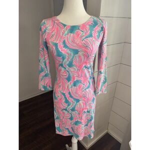 Lilly Pulitzer Dress Womens XXS Pink Blue Long Sleeve Beachy Bold‎ Resort Wear